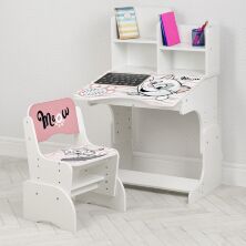 Дитяча регульована парта зі стільчиком для дівчинки растишка Bambi W2071-110-2(UA)(EN) / "Кішка" біла**