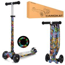 Дитячий складаний триколісний самокат алюмінієвий iTrike JR3-055-WP9 MAXI / колеса світло / колір прінт**