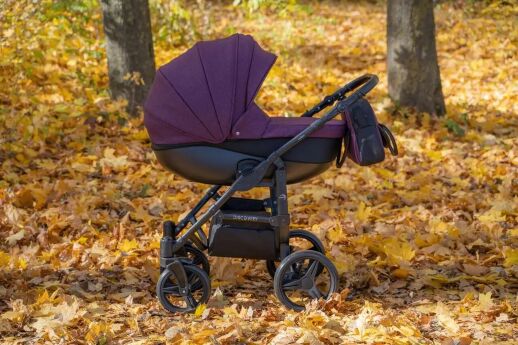 Універсальна всесезонна дитяча коляска 2в1 "Discovery" з сумкою дощовиком і сіткою /фіолетова для дівчинки