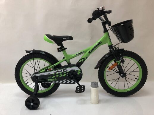 Дитячий двоколісний велосипед Kawasaki-Ninja K1620 16 дюймів з додатковими колесами, кошиком, зелений