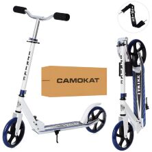 Складаний двоколісний дитячий самокат iTrike SR2-010-10-W-BL підлітковий з підніжкою і ременем / біло-синій