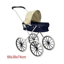 Коляска для ляльок металева DL502C-12 Коляска лялькова зимова на великих колесах / синя з бежевим