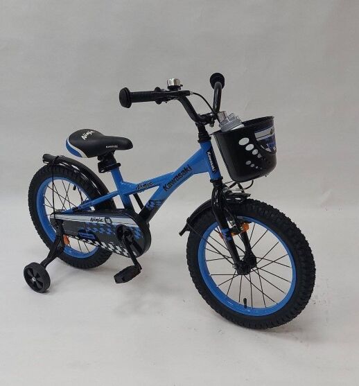 Дитячий двоколісний велосипед Kawasaki-Ninja K1620 16 дюймів з додатковими колесами, кошиком, синій