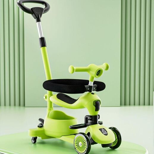 Дитячий триколісний самокат трансформер Maraton 3в1 K619 з батьківською ручкою, бампером, фарою, лайм