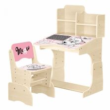 Дитяча регульована парта зі стільчиком для дівчинки растишка Bambi W2071-110-1(UA)(EN) / "Кішка" Дуб сонома**