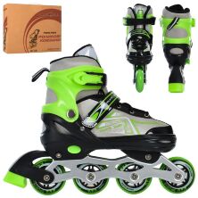 Розсувні ролики PROFI A4148-L-GR алюмін. рама/ розмір 39-42 устілка 23.7 см/колеса ПУ 70 мм/зелені