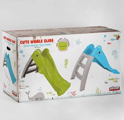 Дитяча пластикова ВОДНА гірка для катання 06-227 "Дельфін" довжина спуску 110 см/малинова для дівчинки