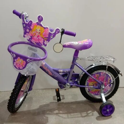 Дитячий двоколісний велосипед Mustang Принцеса 12 дюймів фіолетовий з кошиком**
