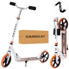 Складаний двоколісний дитячий самокат iTrike SR2-010-10-W-OR підлітковий з підніжкою і ременем /біло-помаранчевий