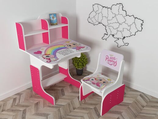 Дитяча регульована парта зі стільчиком Розтушка Bambi 009 "Принцеса Princess" біла/для дівчинки від 3 років