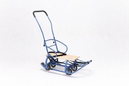 Санки дитячі Патріот з механізмом висувних колісних шасі та батьківською ручкою сині