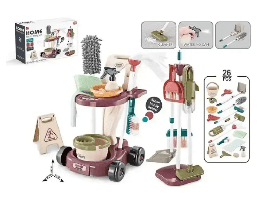 Дитячий набір для прибирання 667-56 Каталка-візок (з інструментами, пилосос, 26 предметів)