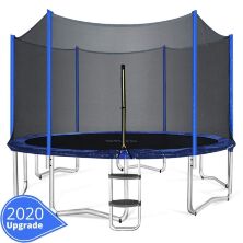 Спортивний батут круглий RJ-0088/1 діаметр 366см на пружинах з сіткою сходами і навісом / колір синій