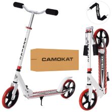 Складаний двоколісний дитячий самокат iTrike SR2-010-10-W-R підлітковий з підніжкою і ременем / біло-червоний