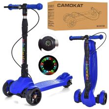 Дитячий складаний триколісний самокат алюмінієвий iTrike JR3-060-40-BL MAXI з КОМПАСОМ / колеса світло / синій