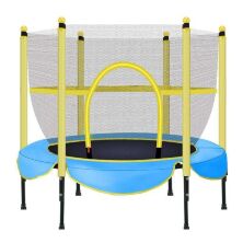 Дитячий батут круглий BT-RJ-0078 діаметр 150 см на пружинах з сіткою висота 100 см / колір жовтий