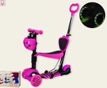 Самокат беговел дитячий триколісний SC17097 з батьківською ручкою / колір рожевий