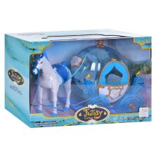 Дитяча лялькова Карета для ляльок 289B з музичною інтерактивною конячкою (на батарейці) / блакитна