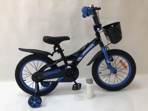 Дитячий двоколісний велосипед Hammer Smart H1621 16 дюймів з додатковими колесами, кошиком, синій