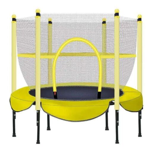 Дитячий батут круглий BT-RJ-0078 діаметр 150 см на пружинах з сіткою висота 100 см / колір жовтий
