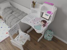 Дитяча парта регульована растишка зі стільчиком для дівчинки від 2 років ЛДСП ПШ 080 Дівчинка Модниця біла