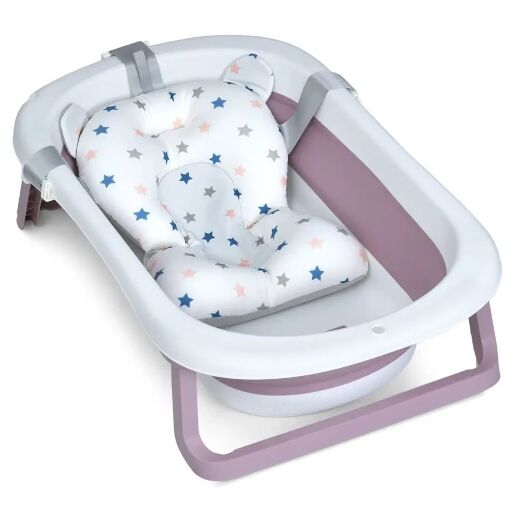 Дитяча складна ванна для купання 77.5 см EL CAMINO ME1151 PLUS Lilac  на ніжках зі зливом та вкладишем рожева