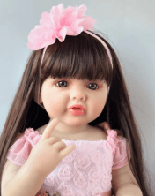 Велика вінілова лялька зі справжнім довгим волоссям та реалістичними очима Reborn Baby Doll