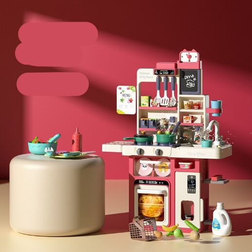 Велика інтерактивна дитяча кухня WD-825A/B з парою, водою, посудом та аксесуарами (66 предметів), червона