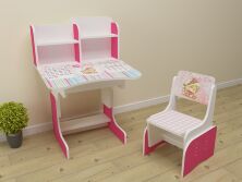 Дитяча парта регульована растишка зі стільчиком для дівчинки від 2 років до 14 років ЛДСП ПШ 063 Мишко рожева
