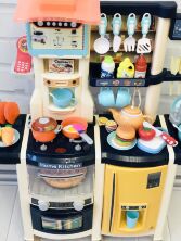 Дитяча ігрова Інтерактивна Кухня MJL-89 з парою / плита, холодильник, мийка / 65 предметів / синя**