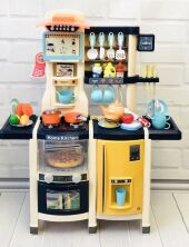 Дитяча ігрова Інтерактивна Кухня MJL-89 з парою / плита, холодильник, мийка / 65 предметів / синя**