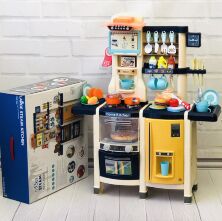 Дитяча ігрова Інтерактивна Кухня MJL-89 з парою / плита, холодильник, мийка / 65 предметів / синя**