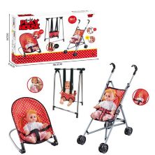 Ігровий набір для дівчинки CYD-220 лялька пупс стільчик для годування шезлонг манеж килимок люлька
