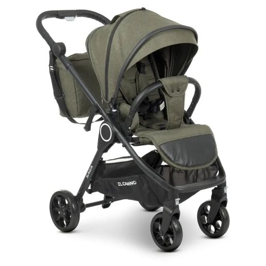 Універсальна дитяча коляска 2в1 EL CAMINO ME 1085 SAGA Denim Khaki з прогулянковим блоком і люлькою Хакі