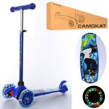 Самокат дитячий iTrike BB 3-040-DBL MINI сталь+пластик світяться колеса малюнок синій**
