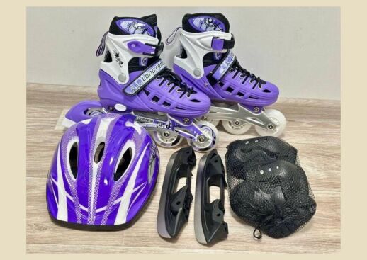 Набір Combo 2в1 ролики та ковзани для дорослих із захистом та шоломом фіолетові Ice L (39-42)