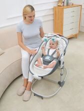 Дитяча люлька-качалка 6в1 8037 Шезлонг + Стільчик + Люлька-переноска / регулюється по висоті / льон м'ятний**