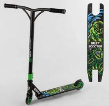 Самокат трюковий Best Scooter S-22044 алюмінієвий диск і дека / колеса ПУ / чорно-зелений