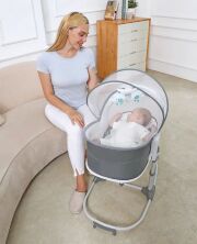 Дитяча люлька-качалка 6в1 8038 Шезлонг + Стільчик + Люлька-переноска / регулюється по висоті / льон рожевий**