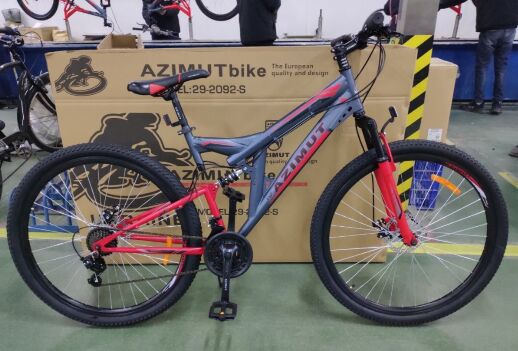Спортивний гірський велосипед AZIMUT POWER колеса 26 дюйма GFRD / SHIMANO / з амортизатором / сіро-червоний