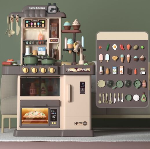 Велика інтерактивна ігрова дитяча кухня WD-P45-R45 ллється вода, пара, музика, світло (на батарейках) сіра