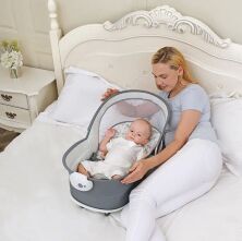 Дитяча люлька-качалка 6в1 8039 Шезлонг + Стільчик + Люлька-переноска / регулюється по висоті / льон**