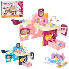 Ігровий набір для дівчинки HL-3 Ліжечко Столик Ванна для ЛЯЛЬКИ. Музика і світло. Є Пупсик / 88 предметів**