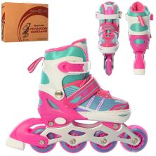 Розсувні дитячі ролики PROFI A 4139-S-P алюмінієва рама/розмір 31-34 устілка 18.5 cм/колеса ПУ Рожеві