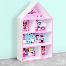 Будиночок стелаж, полиця для іграшок і книг PLK-L-11 Ляльки LOL біло-рожевий