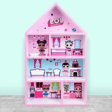 Будиночок стелаж, полиця для іграшок і книг PLK-L-11 Ляльки LOL біло-рожевий