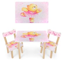 Дитячий дерев'яний столик з двома стільчиками Bambi 501-23 рожевий Ведмедик**