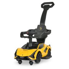 Дитяча каталка-толокар Машинка 2в1 M 5007-6 Lamborghini з батьківською ручкою й бампером Музика світло/ Жовта