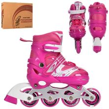 Розсувні дитячі ролики PROFI A 4145-S-P алюмінієва рама/розмір 31-34 устілка 18.5 cм/рожеві