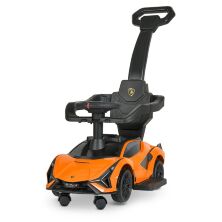 Дитяча каталка-толокар Машинка 2в1 M 5007-7 Lamborghini з батьківською ручкою й бампером Музика світло/Оранж